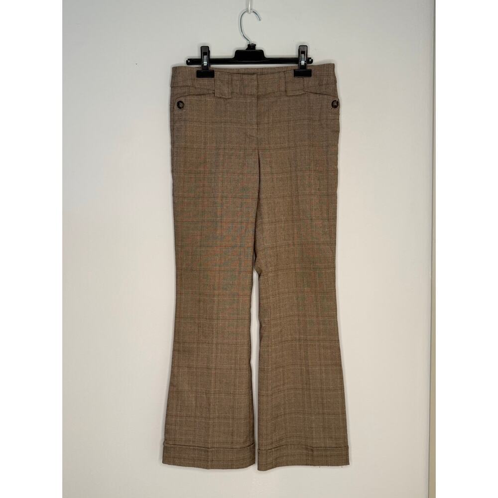 Dalia Collection Petite Tweed Trouser Flat Front Bootcut Leg Midrise Tan Sz 4P